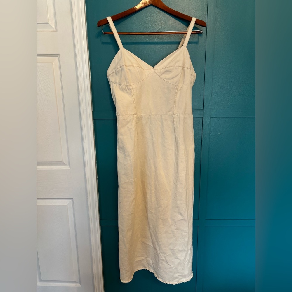 Sincerely Jules Cream 100% Cotton Canvas Dress, Smocked Back, Lined Top, Size XL
